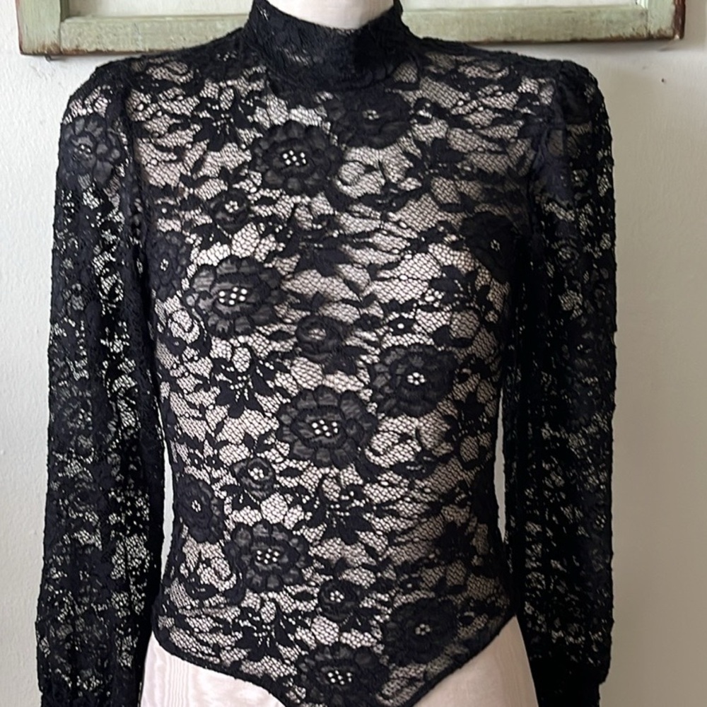 Elegant Black Lace Women's Top Bodysuit Size M